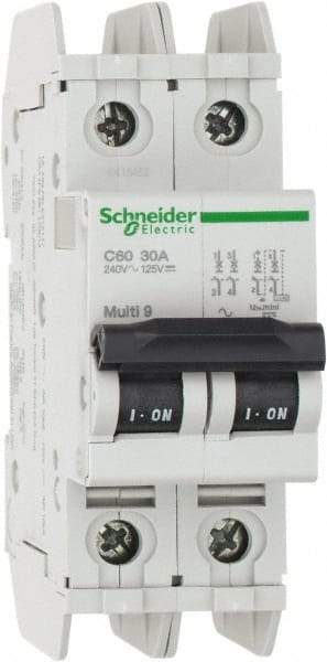 Schneider Electric - 30 Amp, 125 VDC, 240 VAC, 60 VDC, 1 Pole, DIN Rail Mount, Fixed Mount Miniature Circuit Breaker - Thermal Magnetic Trip, Multiple Breaking Capacity Ratings, 73mm Deep x 107mm High x 36mm Wide - Exact Tool & Supply
