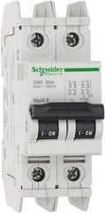 Schneider Electric - 30 Amp, 125 VDC, 240 VAC, 60 VDC, 1 Pole, DIN Rail Mount, Fixed Mount Miniature Circuit Breaker - Thermal Magnetic Trip, Multiple Breaking Capacity Ratings, 73mm Deep x 107mm High x 36mm Wide - Exact Tool & Supply