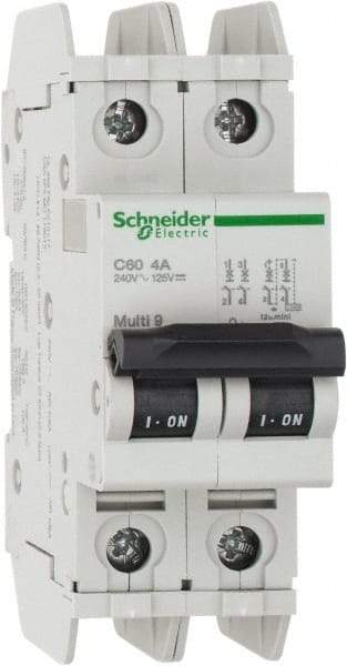 Schneider Electric - 4 Amp, 125 VDC, 240 VAC, 60 VDC, 1 Pole, DIN Rail Mount, Fixed Mount Miniature Circuit Breaker - Thermal Magnetic Trip, Multiple Breaking Capacity Ratings, 73mm Deep x 107mm High x 36mm Wide - Exact Tool & Supply