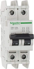 Schneider Electric - 0.50 Amp, 125 VDC, 240 VAC, 60 VDC, 1 Pole, DIN Rail Mount, Fixed Mount Miniature Circuit Breaker - Thermal Magnetic Trip, Multiple Breaking Capacity Ratings, 73mm Deep x 107mm High x 36mm Wide - Exact Tool & Supply