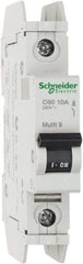 Schneider Electric - 10 Amp, 125 VDC, 240 VAC, 60 VDC, 1 Pole, DIN Rail Mount, Fixed Mount Miniature Circuit Breaker - Thermal Magnetic Trip, Multiple Breaking Capacity Ratings, 73mm Deep x 107mm High x 18mm Wide - Exact Tool & Supply