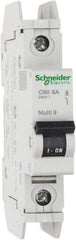 Schneider Electric - 8 Amp, 125 VDC, 240 VAC, 60 VDC, 1 Pole, DIN Rail Mount, Fixed Mount Miniature Circuit Breaker - Thermal Magnetic Trip, Multiple Breaking Capacity Ratings, 73mm Deep x 107mm High x 18mm Wide - Exact Tool & Supply