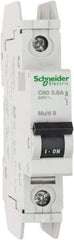 Schneider Electric - 0.50 Amp, 125 VDC, 240 VAC, 60 VDC, 1 Pole, DIN Rail Mount, Fixed Mount Miniature Circuit Breaker - Thermal Magnetic Trip, Multiple Breaking Capacity Ratings, 73mm Deep x 107mm High x 18mm Wide - Exact Tool & Supply