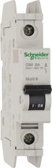 Schneider Electric - 2 Amp, 125 VDC, 240 VAC, 60 VDC, 1 Pole, DIN Rail Mount, Fixed Mount Miniature Circuit Breaker - Thermal Magnetic Trip, Multiple Breaking Capacity Ratings, 73mm Deep x 107mm High x 18mm Wide - Exact Tool & Supply