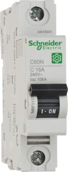 Schneider Electric - 16 Amp, 440 VAC, 1 Pole, DIN Rail Mounted Miniature Circuit Breaker - Magnetic Trip, Multiple Breaking Capacity Ratings, 18-4 AWG, 76mm Deep x 81mm High x 18mm Wide - Exact Tool & Supply