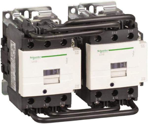 Schneider Electric - 3 Pole, 120 Coil VAC at 50/60 Hz, 80 Amp at 440 VAC, Reversible IEC Contactor - 1 Phase hp: 15 at 230/240 VAC, 7.5 at 115 VAC, 3 Phase hp: 20 at 200/208 VAC, 25 at 230/240 VAC, 60 at 460/480 VAC, 60 at 575/600 VAC - Exact Tool & Supply