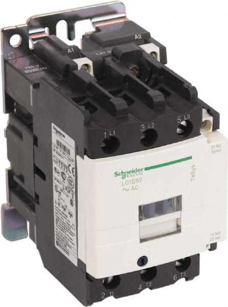 Schneider Electric - 3 Pole, 120 Coil VAC at 50/60 Hz, 50 Amp at 440 VAC and 80 Amp at 440 VAC, Nonreversible IEC Contactor - Exact Tool & Supply