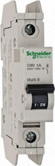 Schneider Electric - 1 Amp, 125 VDC, 240 VAC, 60 VDC, 1 Pole, DIN Rail Mount, Fixed Mount Miniature Circuit Breaker - Thermal Magnetic Trip, 10 kA at 277 VAC Breaking Capacity, 73mm Deep x 107mm High x 18mm Wide - Exact Tool & Supply