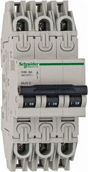 Schneider Electric - 6 Amp, 125 VDC, 240 VAC, 60 VDC, 1 Pole, DIN Rail Mount, Fixed Mount Miniature Circuit Breaker - Thermal Magnetic Trip, 10 kA at 277 VAC Breaking Capacity, 73mm Deep x 81mm High x 18mm Wide - Exact Tool & Supply