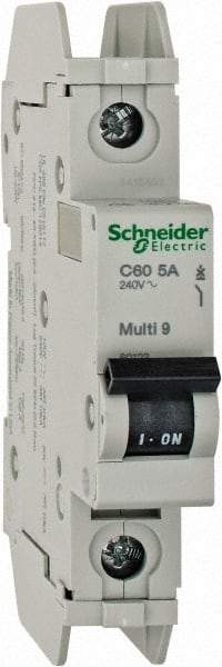 Schneider Electric - 5 Amp, 125 VDC, 240 VAC, 60 VDC, 1 Pole, DIN Rail Mount, Fixed Mount Miniature Circuit Breaker - Thermal Magnetic Trip, Multiple Breaking Capacity Ratings, 73mm Deep x 107mm High x 18mm Wide - Exact Tool & Supply