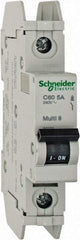 Schneider Electric - 5 Amp, 125 VDC, 240 VAC, 60 VDC, 1 Pole, DIN Rail Mount, Fixed Mount Miniature Circuit Breaker - Thermal Magnetic Trip, Multiple Breaking Capacity Ratings, 73mm Deep x 107mm High x 18mm Wide - Exact Tool & Supply