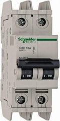 Schneider Electric - 15 Amp, 125 VDC, 240 VAC, 60 VDC, 1 Pole, DIN Rail Mount, Fixed Mount Miniature Circuit Breaker - Thermal Magnetic Trip, Multiple Breaking Capacity Ratings, 73mm Deep x 107mm High x 36mm Wide - Exact Tool & Supply