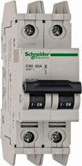 Schneider Electric - 20 Amp, 125 VDC, 240 VAC, 60 VDC, 1 Pole, DIN Rail Mount, Fixed Mount Miniature Circuit Breaker - Thermal Magnetic Trip, Multiple Breaking Capacity Ratings, 73mm Deep x 107mm High x 36mm Wide - Exact Tool & Supply