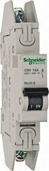 Schneider Electric - 15 Amp, 120/240 VAC, 1 Pole, DIN Rail Mounted Miniature Circuit Breaker - Thermal Magnetic Trip, 10 kA at 240 VAC Breaking Capacity, 14-4 AWG, 73mm Deep x 123.4mm High x 18mm Wide - Exact Tool & Supply