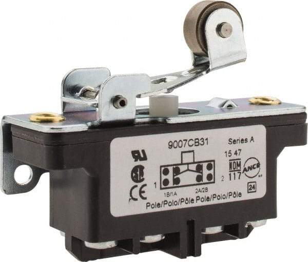 Square D - DPDT, 2NC/2NO, 600 Volt Screw Terminal, Roller Plunger Actuator, General Purpose Limit Switch - 1 NEMA Rating, IP20 IPR Rating, Bracket Mount, 1/2 Lb. Operating Force - Exact Tool & Supply