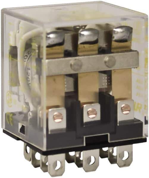 Square D - 1/2 hp at 120 Volt & 3/4 hp at 240 Volt, Electromechanical Plug-in General Purpose Relay - 10 Amp at 250 VAC, 3PDT, 120 VAC at 50/60 Hz - Exact Tool & Supply