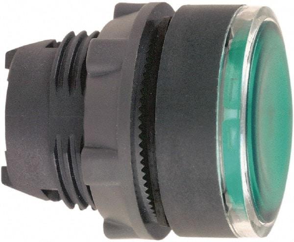 Schneider Electric - 22mm Mount Hole, Flush, Pushbutton Switch Only - Round, Green Pushbutton, Illuminated, Maintained (MA) - Exact Tool & Supply