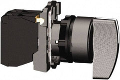 Schneider Electric - 22mm Mount Hole, 2 Position, Handle Operated, Selector Switch with Contact Blocks - Black, Maintained (MA), Shock, Vibration and Water Resistant - Exact Tool & Supply