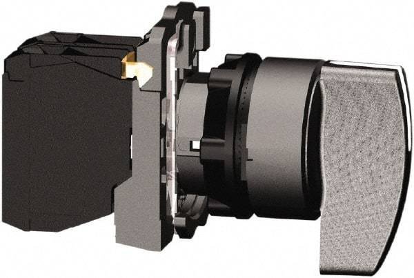 Schneider Electric - 22mm Mount Hole, 3 Position, Handle Operated, Selector Switch with Contact Blocks - Black, Maintained (MA), 2NO, Shock, Vibration and Water Resistant - Exact Tool & Supply