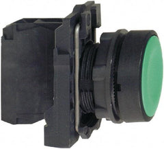 Schneider Electric - 22mm Mount Hole, Flush, Pushbutton Switch with Contact Block - Round, Green Pushbutton, Momentary (MO) - Exact Tool & Supply