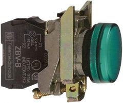 Schneider Electric - 110-120 VAC at 50/60 Hz Green Lens LED Pilot Light - Round Lens, Screw Clamp Connector, 30mm Wide, Vibration Resistant, Water Resistant - Exact Tool & Supply