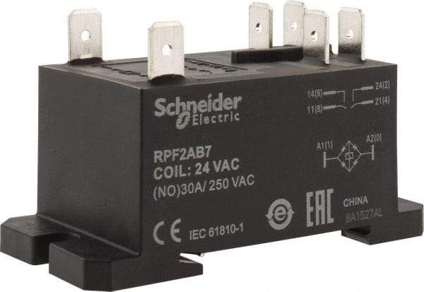 Schneider Electric - 7,500 VA Power Rating, Electromechanical Plug-in General Purpose Relay - 20 Amp at 28 VDC, 25 at 28 VDC, 30 at 250/277 VAC, 2NO, 24 VAC - Exact Tool & Supply