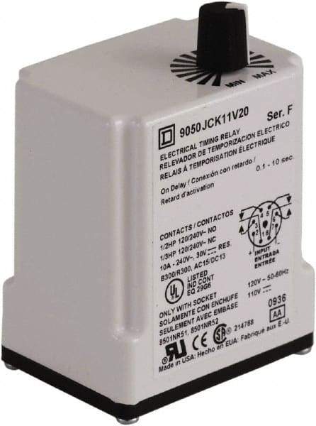 Square D - DPDT Time Delay Relay - 10 Contact Amp, 12 VAC/VDC - Exact Tool & Supply