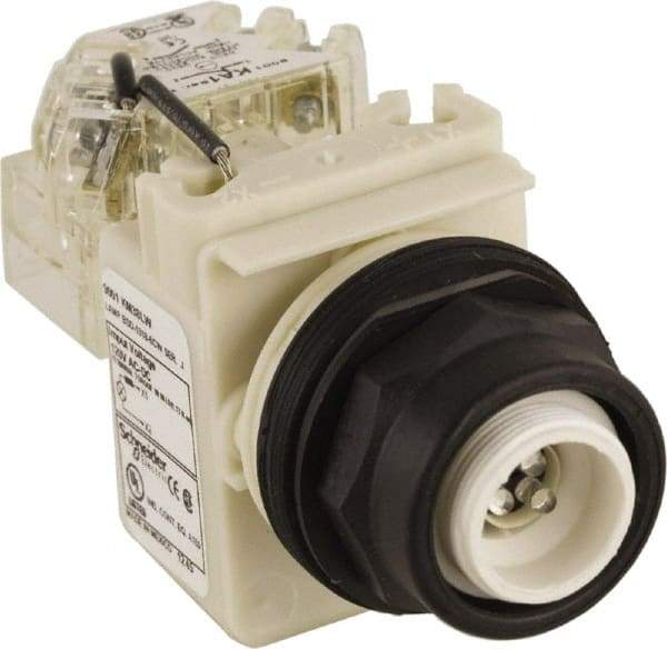 Schneider Electric - 120 V White Lens LED Pilot Light - Round Lens, Screw Clamp Connector, 54mm OAL x 42mm Wide, Vibration Resistant - Exact Tool & Supply