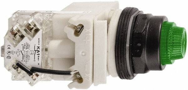 Schneider Electric - 24 V Green Lens LED Press-to-Test Indicating Light - Octagonal Lens, Screw Clamp Connector, Vibration Resistant - Exact Tool & Supply