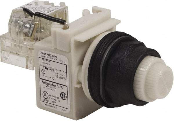 Schneider Electric - 120 V White Lens LED Press-to-Test Indicating Light - Round Lens, Screw Clamp Connector, Corrosion Resistant, Dust Resistant, Oil Resistant - Exact Tool & Supply