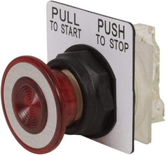 Schneider Electric - 30mm Mount Hole, Extended Mushroom Head, Pushbutton Switch with Contact Block - Round, Red Pushbutton, Maintained (MA) - Exact Tool & Supply