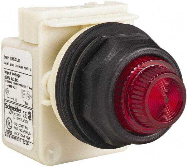 Schneider Electric - 120 V Red Lens LED Indicating Light - Round Lens, Screw Clamp Connector, Corrosion Resistant, Dust Resistant, Oil Resistant - Exact Tool & Supply