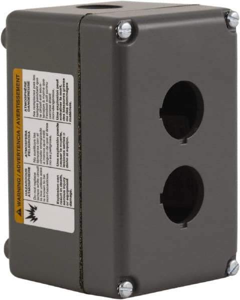 Schneider Electric - 2 Hole, 30mm Hole Diameter, Aluminum Pushbutton Switch Enclosure - 1, 3, 4, 6, 12, 13 NEMA Rated - Exact Tool & Supply