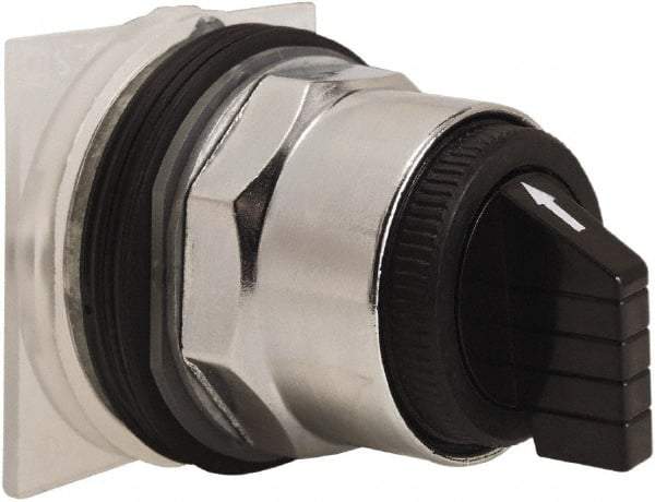 Schneider Electric - 30mm Mount Hole, 3 Position, Knob and Pushbutton Operated, Selector Switch Only - Black, Momentary (MO), without Contact Blocks, Weatherproof and Dust and Oil Resistant - Exact Tool & Supply