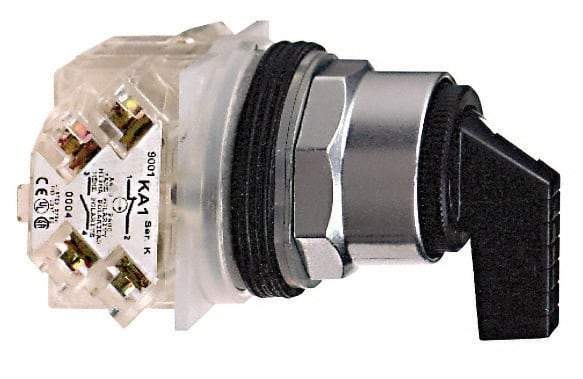Schneider Electric - 30mm Mount Hole, 3 Position, Handle Operated, Selector Switch Only - Maintained (MA), without Contact Blocks, Shock and Vibration Resistant - Exact Tool & Supply