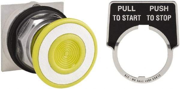 Schneider Electric - 30mm Mount Hole, Extended Straight, Pushbutton Switch Only - Yellow Pushbutton, Maintained (MA) - Exact Tool & Supply