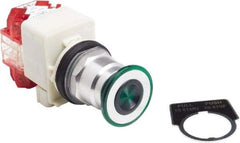 Schneider Electric - 30mm Mount Hole, Extended Straight, Pushbutton Switch with Contact Block - Green Pushbutton, Maintained (MA), Momentary (MO) - Exact Tool & Supply