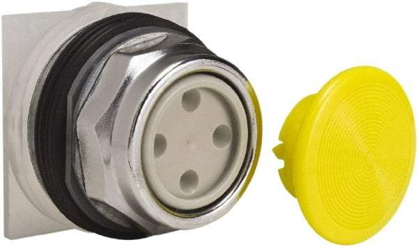 Schneider Electric - 30mm Mount Hole, Extended Straight, Pushbutton Switch Only - Yellow Pushbutton, Momentary (MO) - Exact Tool & Supply