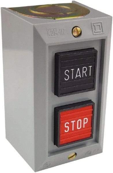 Schneider Electric - 2 Operator, Projecting Pushbutton Control Station - Start, Stop (Legend), Momentary Switch, NO/NC Contact, NEMA 1 - Exact Tool & Supply