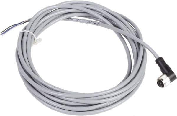 Telemecanique Sensors - 3 Amp, M12 4 Pin Elbowed Female Cordset Sensor and Receptacle - 250 VAC, 300 VDC, 5m Cable Length, IP67 Ingress Rating - Exact Tool & Supply