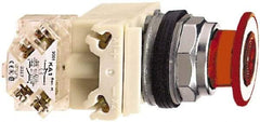 Schneider Electric - 30mm Mount Hole, Extended Straight, Pushbutton Switch with Contact Block - Red Pushbutton, Maintained (MA) - Exact Tool & Supply