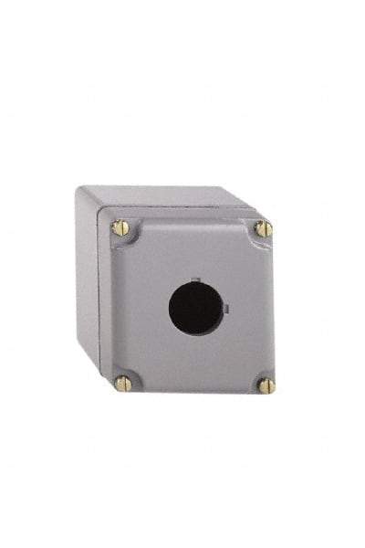 Schneider Electric - 1 Hole, 30mm Hole Diameter, Aluminum Pushbutton Switch Enclosure - 1, 3, 4, 6, 12, 13 NEMA Rated - Exact Tool & Supply
