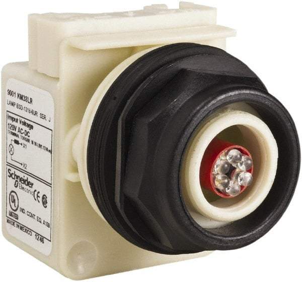 Schneider Electric - 120 V LED Indicating Light - Round Lens, Screw Clamp Connector, Corrosion Resistant, Dust Resistant, Oil Resistant - Exact Tool & Supply