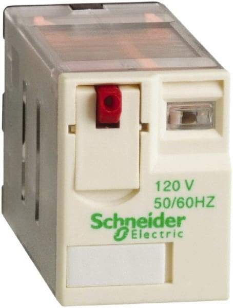 Schneider Electric - 3,750 VA Power Rating, Electromechanical Plug-in General Purpose Relay - 15 Amp at 250 VAC & 28 VDC, 2CO, 120 VAC - Exact Tool & Supply
