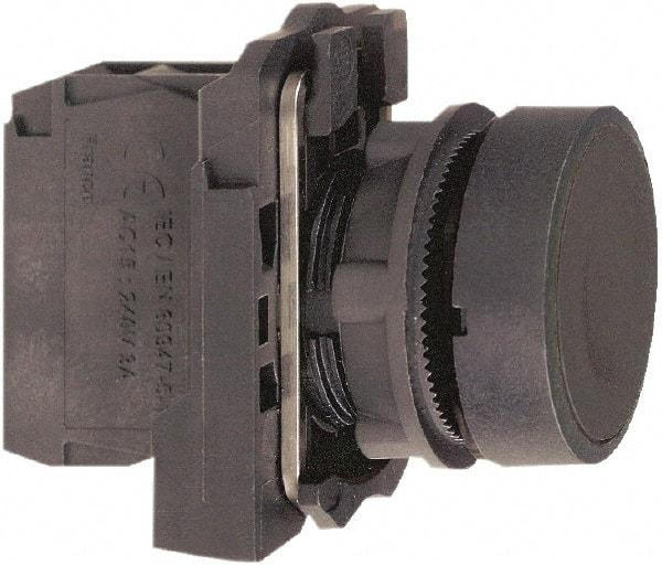Schneider Electric - 22mm Mount Hole, Flush, Pushbutton Switch with Contact Block - Round, Black Pushbutton, Momentary (MO) - Exact Tool & Supply