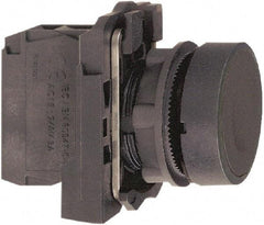 Schneider Electric - 22mm Mount Hole, Flush, Pushbutton Switch with Contact Block - Round, Black Pushbutton, Momentary (MO) - Exact Tool & Supply