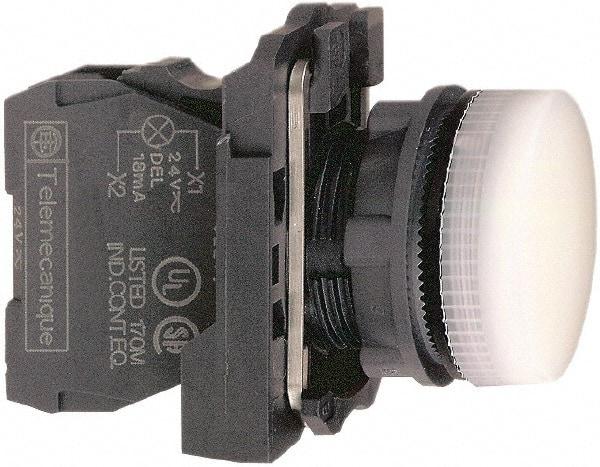 Schneider Electric - 24 VAC/VDC at 50/60 Hz White Lens LED Pilot Light - Round Lens, Screw Clamp Connector, 30mm Wide, Vibration Resistant, Water Resistant - Exact Tool & Supply
