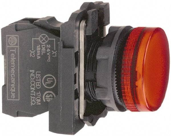 Schneider Electric - 110-120 VAC at 50/60 Hz Red Lens LED Pilot Light - Round Lens, Screw Clamp Connector, 30mm Wide, Vibration Resistant, Water Resistant - Exact Tool & Supply