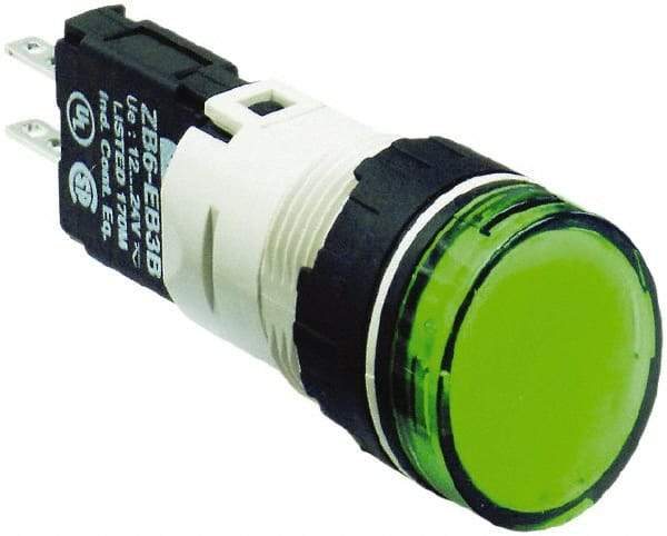 Schneider Electric - 12-24 VAC/VDC Green Lens LED Pilot Light - Round Lens, Quick Connect Connector, 18mm Wide, Vibration Resistant - Exact Tool & Supply