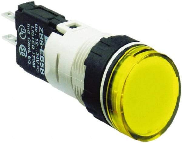 Schneider Electric - 12-24 VAC/VDC Yellow Lens LED Pilot Light - Round Lens, Quick Connect Connector, 18mm Wide, Vibration Resistant - Exact Tool & Supply